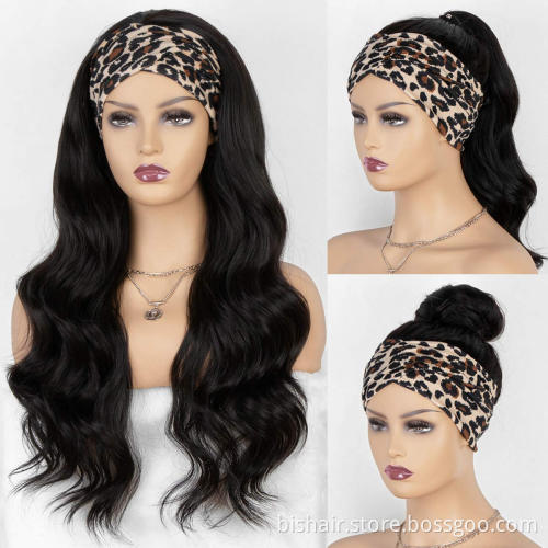 Body Wave headband wig natural color long wavy wig is suitable for black ladies without glue wig with headband 150% density